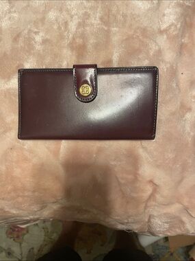 Bosca Burgundy Leather Long Wallet with Gold Accent